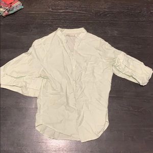 Green stripped button up shirt